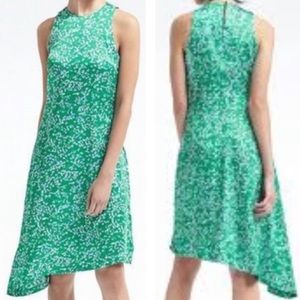 Banana Republic NWT Green Satin Floral Asymmetrical Sleeveless Dress Size‎ 10